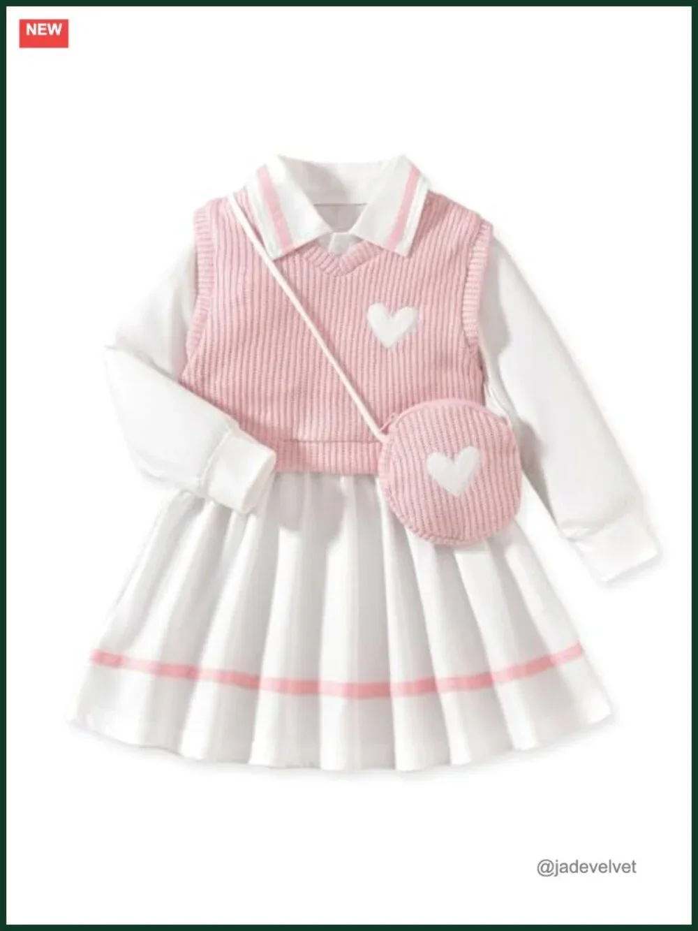 Toddler Girl 3 Piece Outfit Long Sleeve Dress Vest Bag